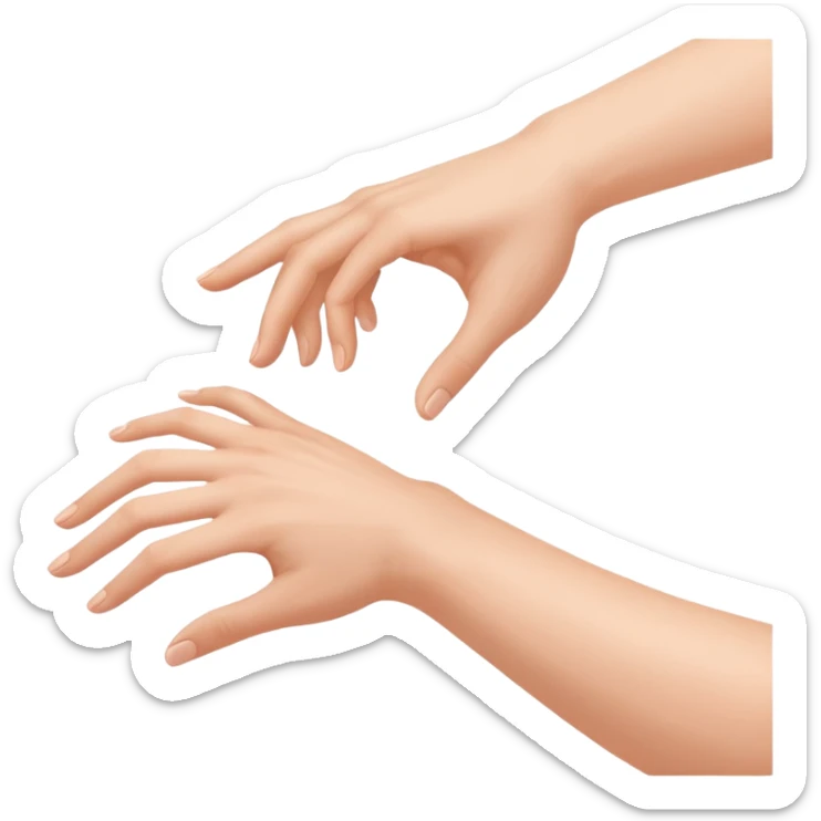 a person's hand is trying to touch another person's leg sticker