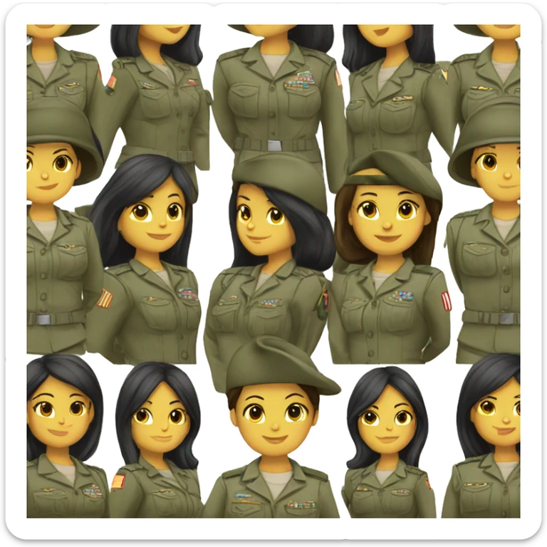 19 year old Latina girl soldier with black straight medium length straight hair has her army uniform on  sticker