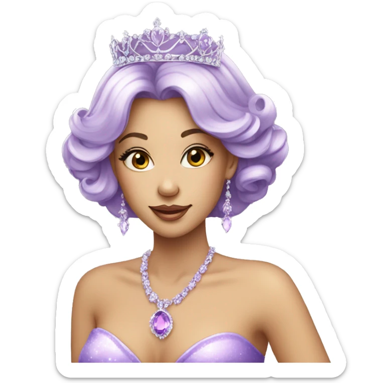 Gorgeous pastel Lady with purple-shiny-crystal-hair and tiara and necklace sticker