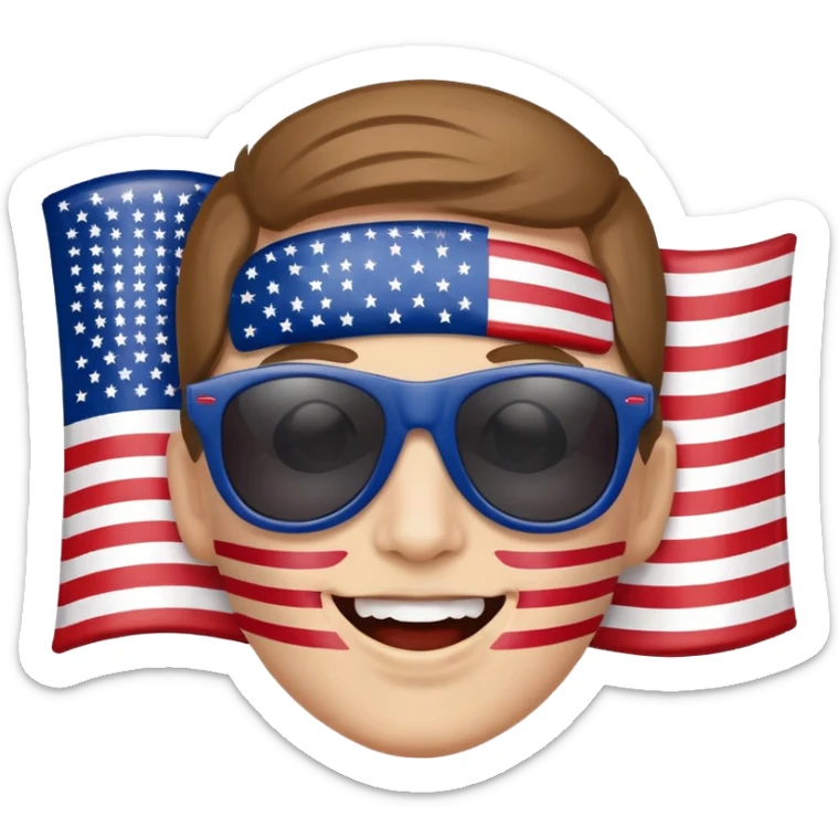 happy courtyhuman with flag of USA on face as skin and sunglasses sticker