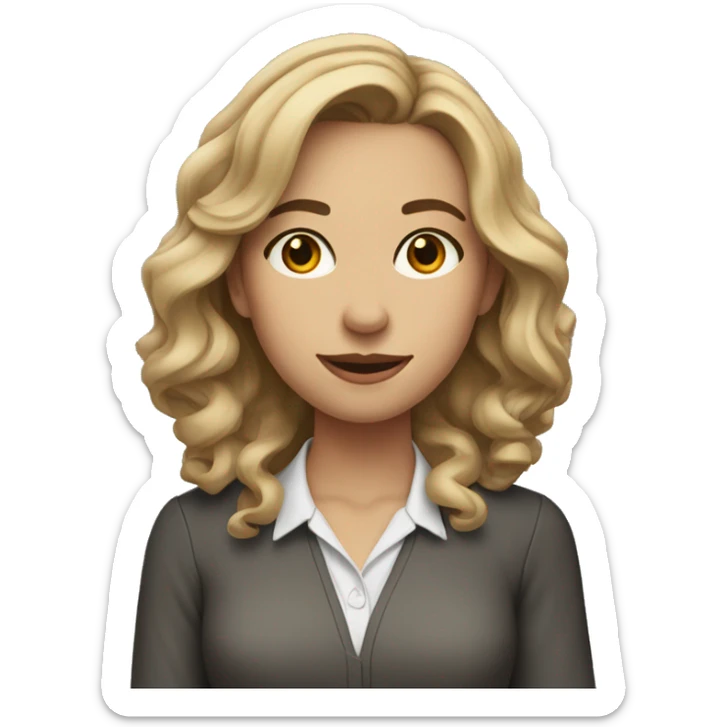 A young women with shoulder length wavy dark blonde hair in a blouse  sticker