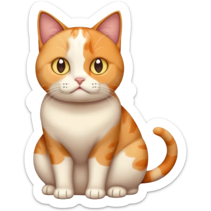 full body calico cat with skinny head and fat body with an anxious face sticker