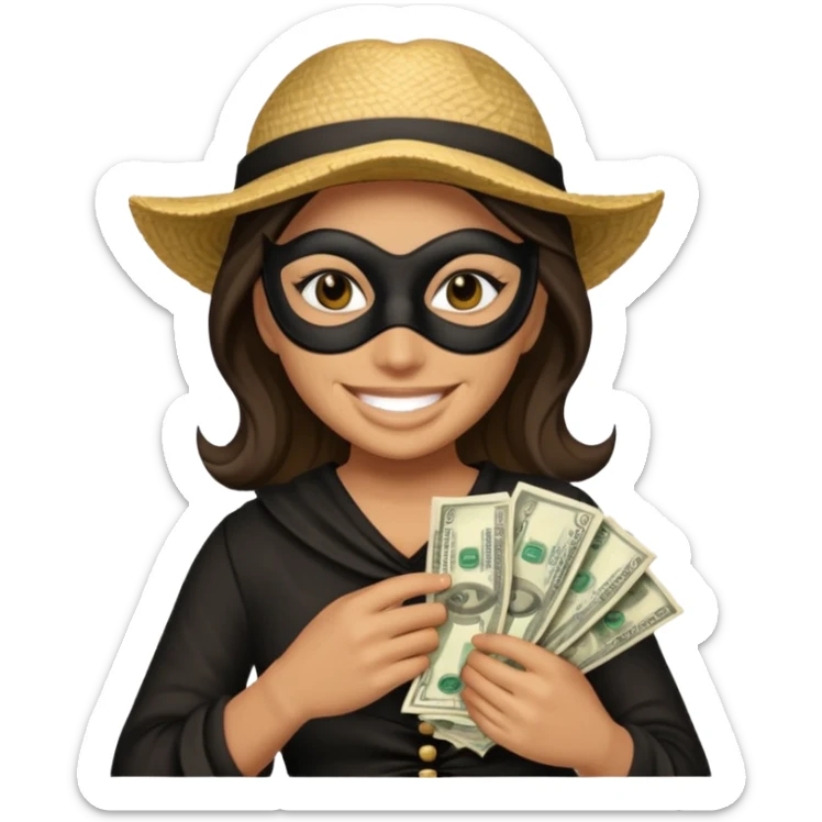 Robber emoji holding a 💰 wearing a mask that is made of robber dress sticker