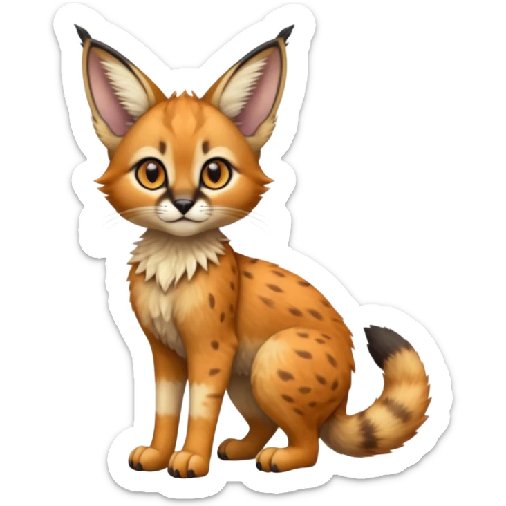Big-eared big-eyed cute realistic animalistic feral digitigrade 4-legged anime-styled Caracal-Trico-Vernid-Sergal-Serval-hybrid-fusion-creature-animal, full body sticker