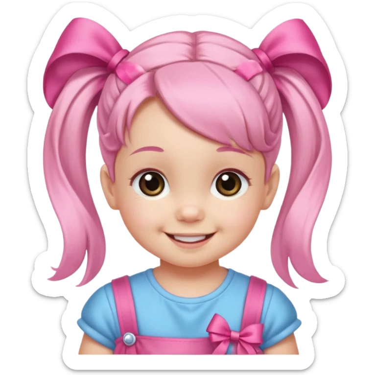 a baby girl with two ponytails and pink ribbons sticker