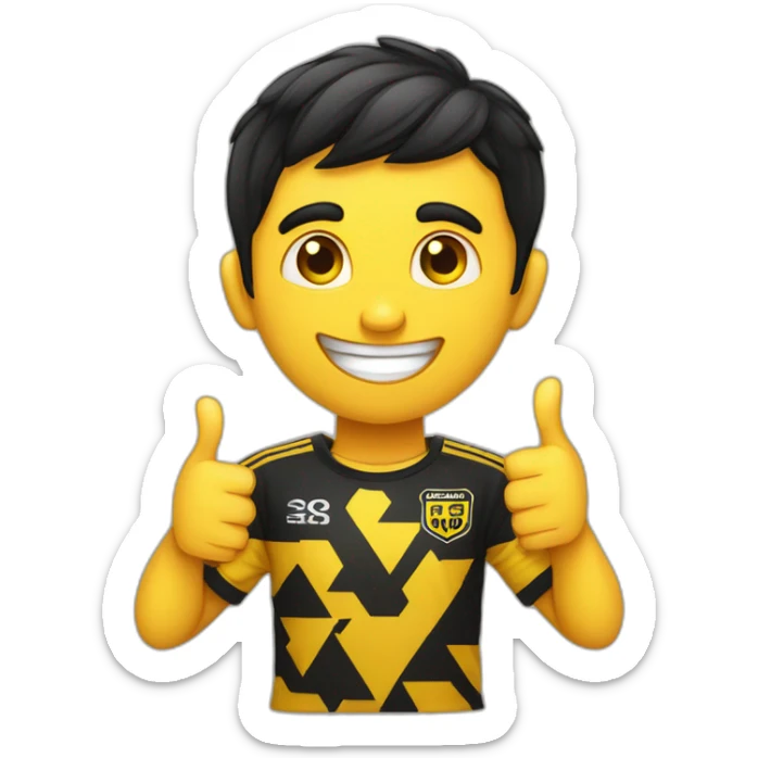 Hyderabad Fc Football Club Supporter yellow and black pattern t-shirt thumbs up indian boy black hair half body sticker