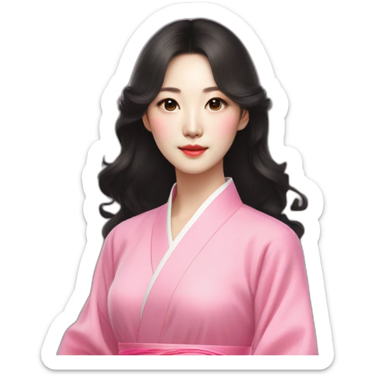 attractive go yoon jung with wavy black hair posing with pink ao dai half body sticker