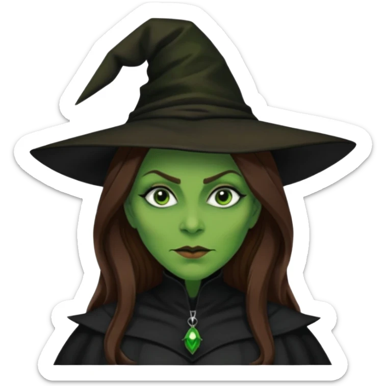 Wicked Witch of the West from The Wizard of Oz with green skin, long brown hair, black outfit sticker