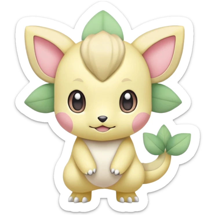 Pastel yellow beige and pastel greens and pinks rosy blushing cute kawaii Inteleon-Pokémon-Amaura-fusion (full body) sticker