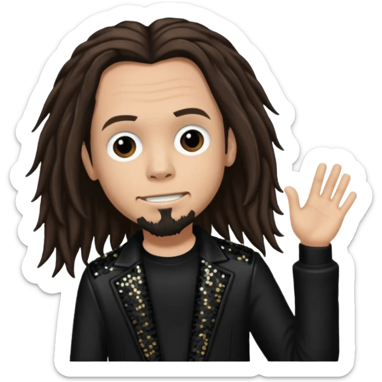 James Munky Shaffer from Korn with long dark brown hair, light tan skin, black sequin outfit sticker