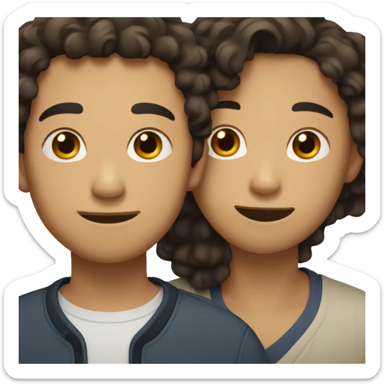 two men hugging one with brown curly hair , one with wavy asian black hair sticker