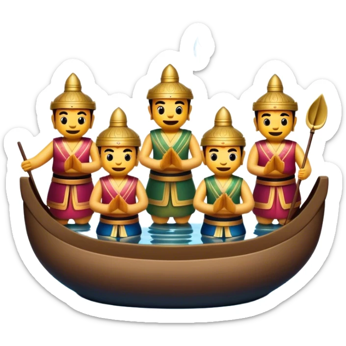 Cinematic Realistic Water Puppetry Emoji, depicted as a whimsical scene of traditional water puppets performing on a reflective water stage, rendered with vivid textures and dynamic playful lighting that captures its enchanting charm. sticker
