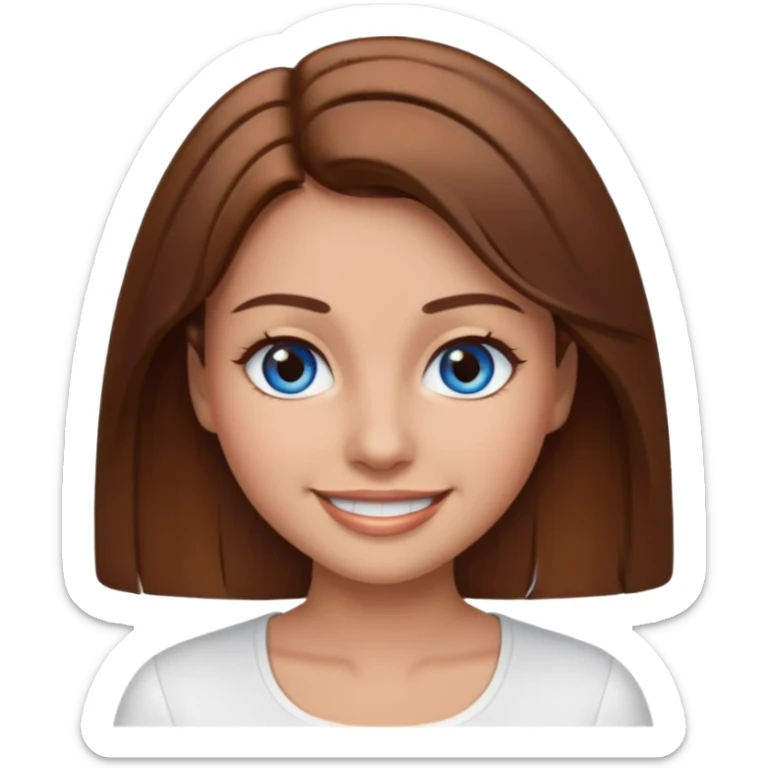 make a woman emoji with pin straight long brown hair and blue eyes with pretty eyelashes wearing a white top latina baddie sticker