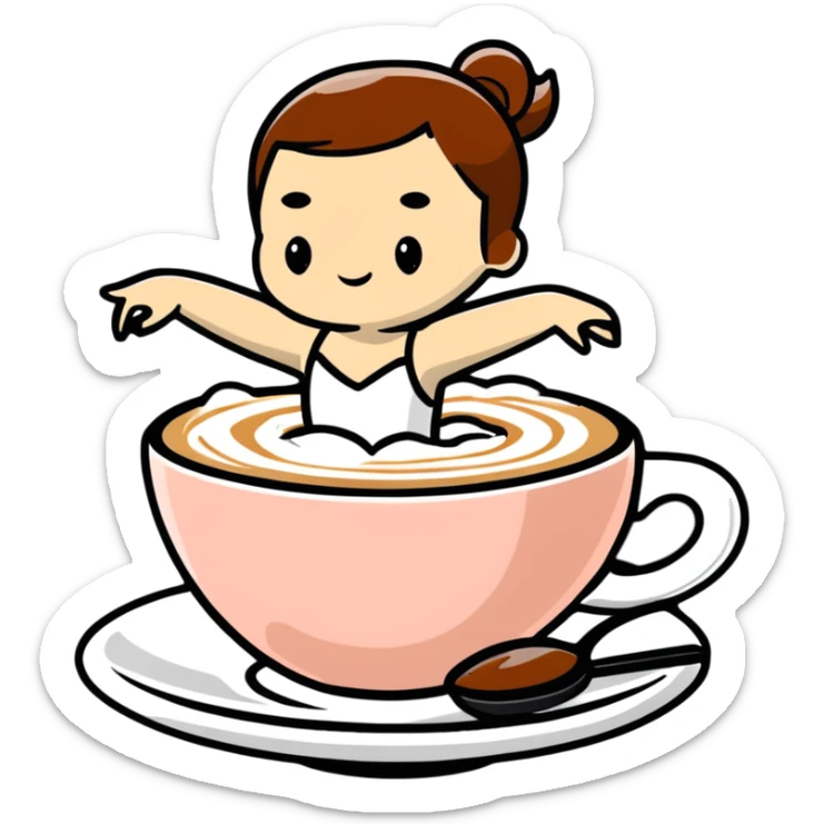 A cute cappuccino cup with a ballerina figure made of foam dancing on the surface sticker