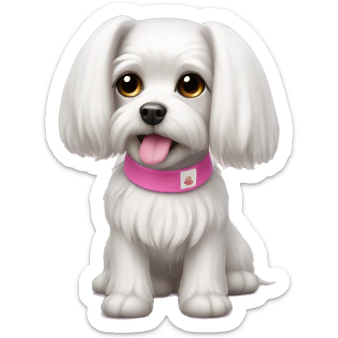 small dog maltese lapdog with long ears and tail with pink elastic band on head sticker