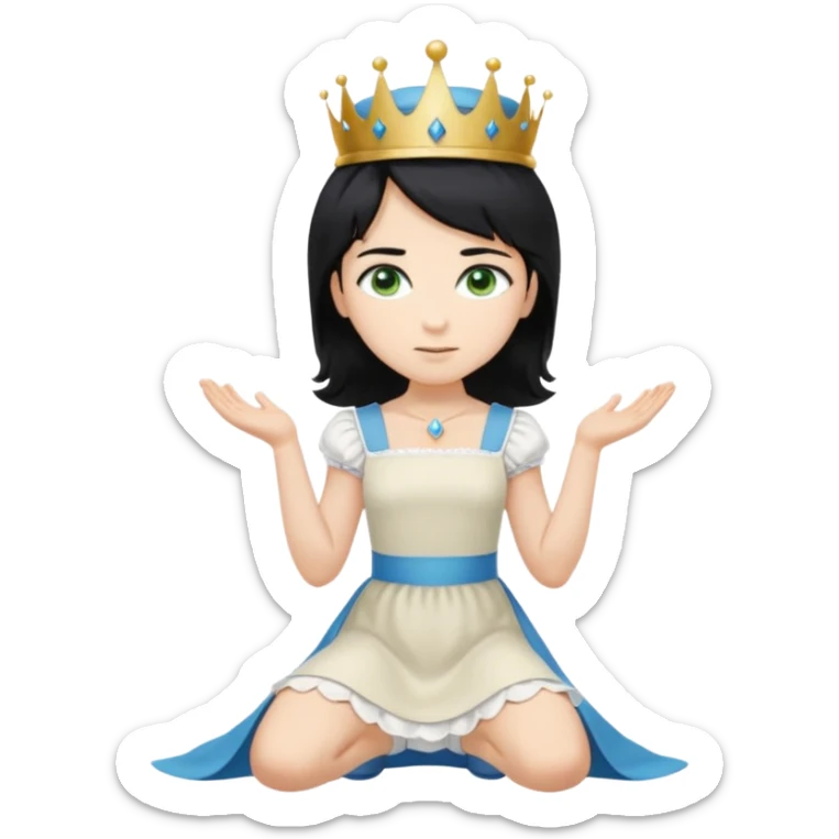 Prince with crown, standing, black hair, blue eyes, and maid, blonde Hair, green eyes, white short sleveless dress, kneeling  sticker