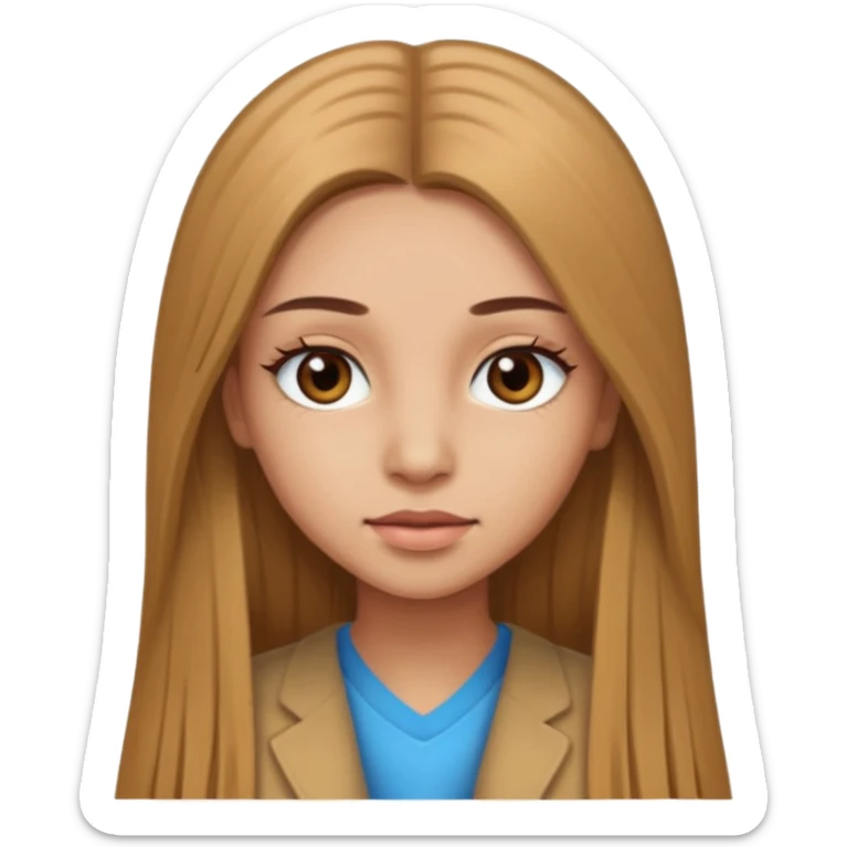 girl with light brown long straight hair and light brown eyes, with long eyelashes  sticker