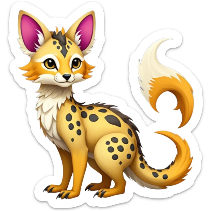 Feral Rare Fantasy vibrant colorful Vernid-Trico-species by LiLaiRa, random markings, tufted tail, tufted ears, full body sticker