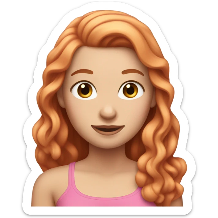White girl with long, wavy, ginger hair, long eyelashes, and a pink tube top sticker