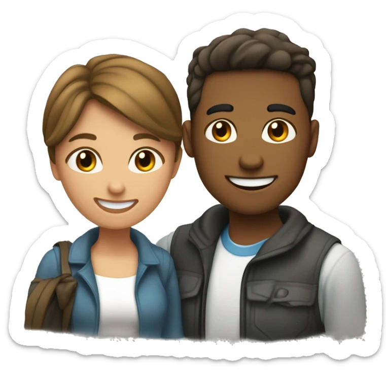 un hombre joven abrasando auna mujer ermosa y joven, todos felices sticker