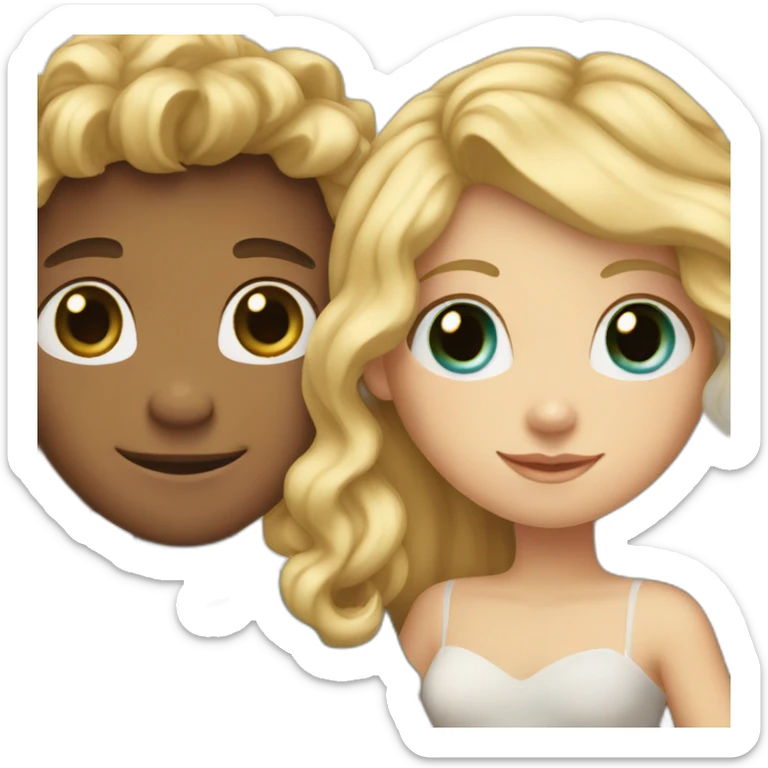 Girl with blonde wavy hair and blue eyes holding hands with blonde boy with brown eyes sticker