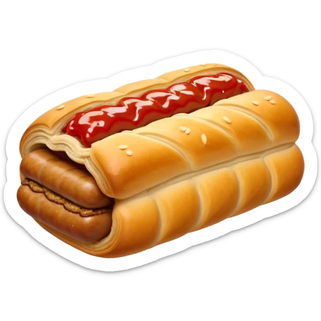 cinematic-realistic-sausage-roll-dish-emoji,-depicted-with-a-crisp,-golden-pastry-wrapped-around-flavorful-sausage,with a squeeze of tomatoe sauce on top sticker