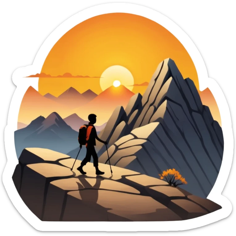 
una mezcla de sol + montaña + caminante estilo petroglifo sticker