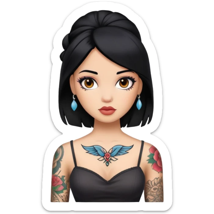 body tattoos, beautiful, woman, doll, black hair sticker