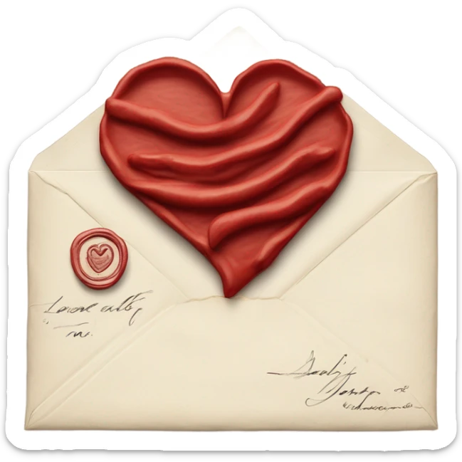 Hand written red love letter with envelope  sticker