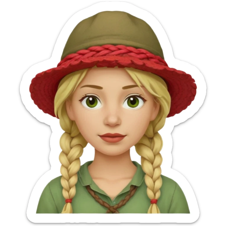 messy green clay mask and red tourist hat blond braided woman sticker