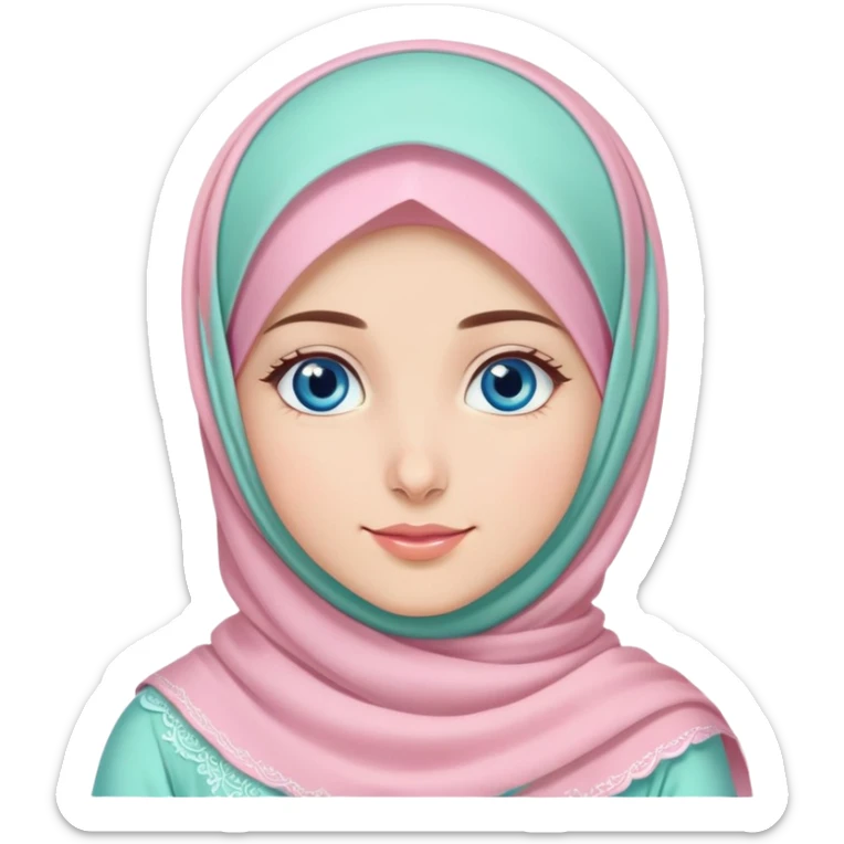 Turkish beautiful finish Konya girl blue eyes with sugar pink and mint hijab islamic dress and celebrating the eid days in the background  sticker
