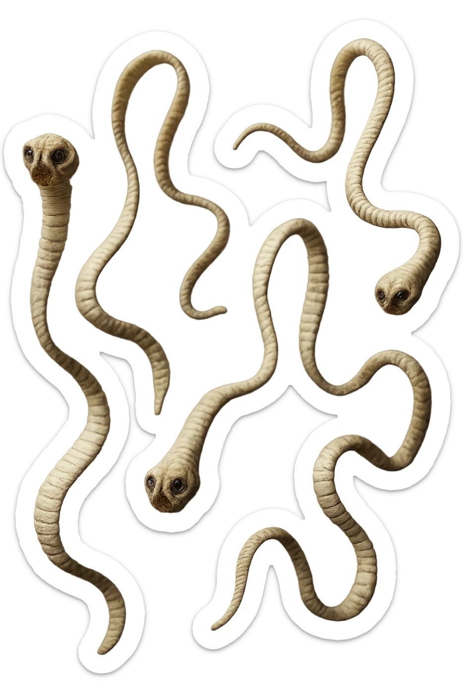 CINQUE PARASSITI COME LA TENIA FLUTTUANO IN ARIA, iperrealistico 4k sticker