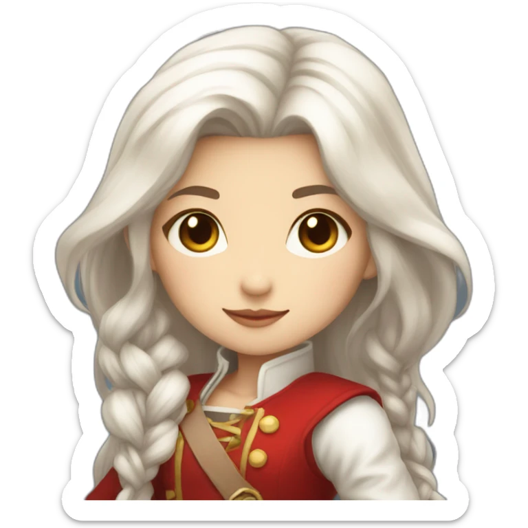 rpg-girl-with-long straight white-hair and red skirt like chibi sticker