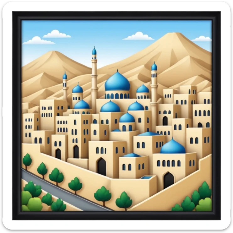little city and many, small, ordinary, simple, home, Iranian-style, 1980  sticker