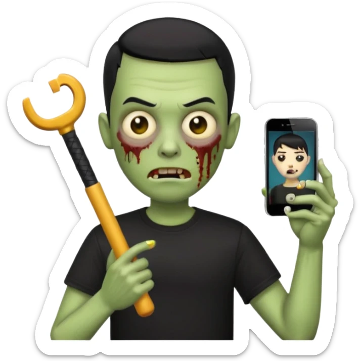 zombie emoji with buzz cut black hair and black t-shirt  iPhone stick  sticker