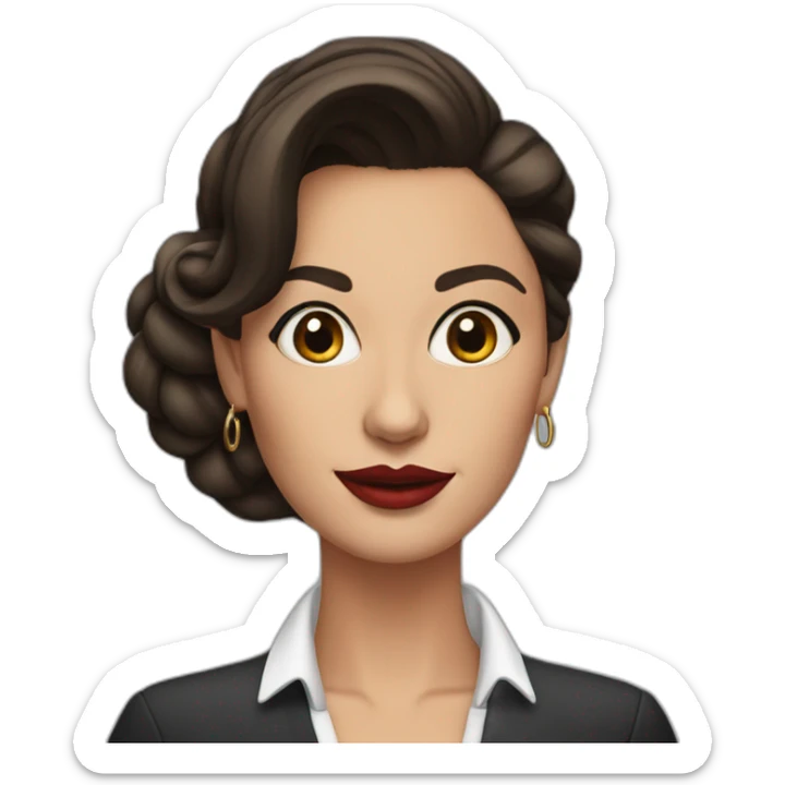 Brunette woman with hair up, painted lips, secretary, and large hoop earrings sticker