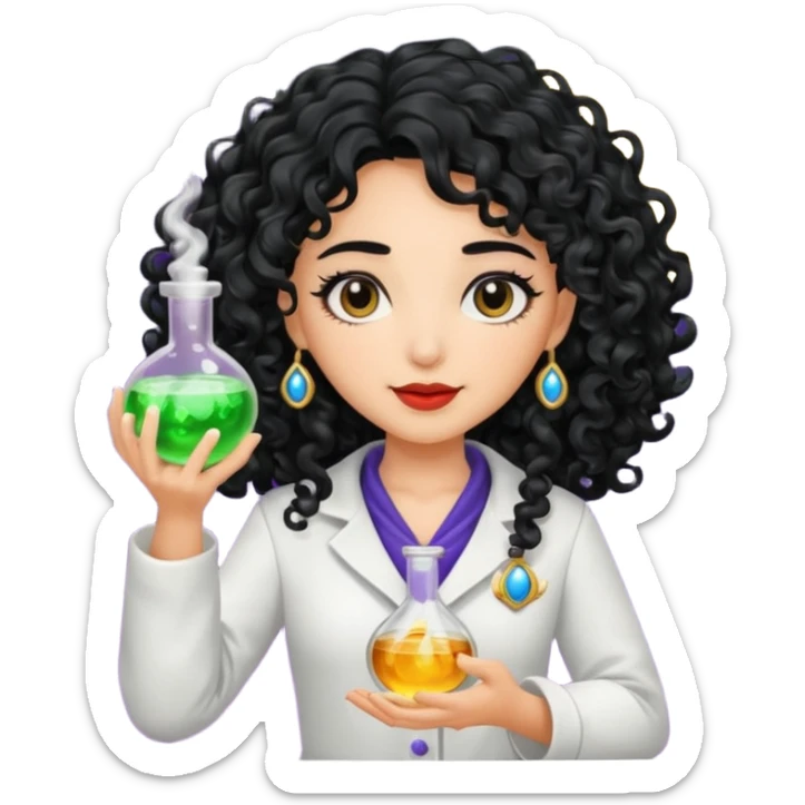 latina moon alchemist woman curly black hair potion sticker