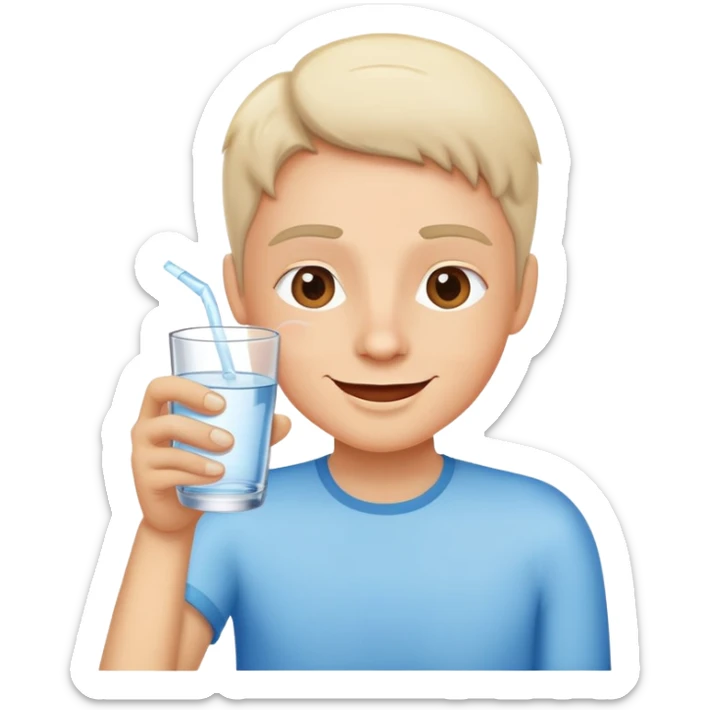 person drinking a glass of water, cheerful and healthy, simple and expressive sticker