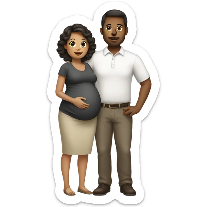 Husband and pregnant wife dark brown haircut sticker
