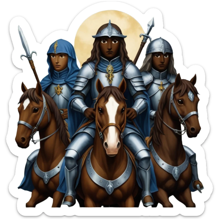 cinematic ultra HD, mysterios style, oil paint - The Four Horsemen of the Apocalypse, based on a graphic by Albrecht Dürer sticker