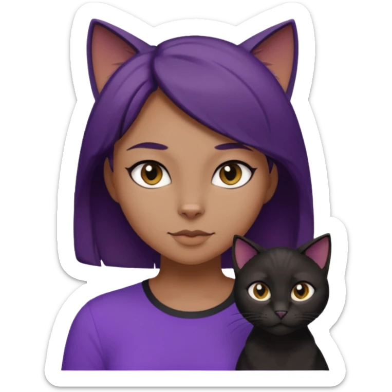 Cartoon female Anthro phobic black cat with brown short hair with purple shirt sticker