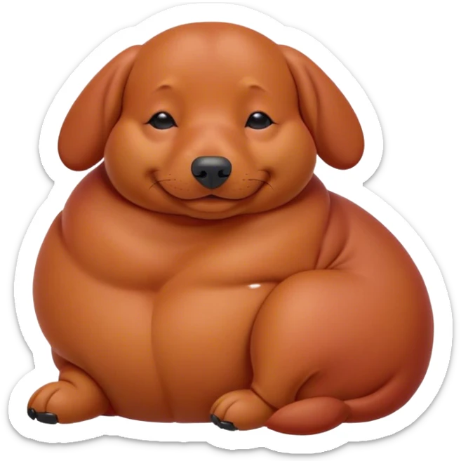 Cinematic Meme-Worthy Chubby Sleeping Red Dachshund Portrait Emoji, Head resting peacefully with a contented smile, showcasing a delightfully chubby, elongated build and a luxuriously soft red coat, eyes shut in a serene nap, Simplified yet hilariously adorable features, highly detailed, glowing with a soft, drowsy light, high shine, relaxed and utterly lovable, stylized with an air of playful laziness, bright and heartwarming, soft glowing outline, capturing the essence of a comically sleepy companion, so meme-worthy it feels like it could instantly become the next viral sensation of adorable slumber! sticker