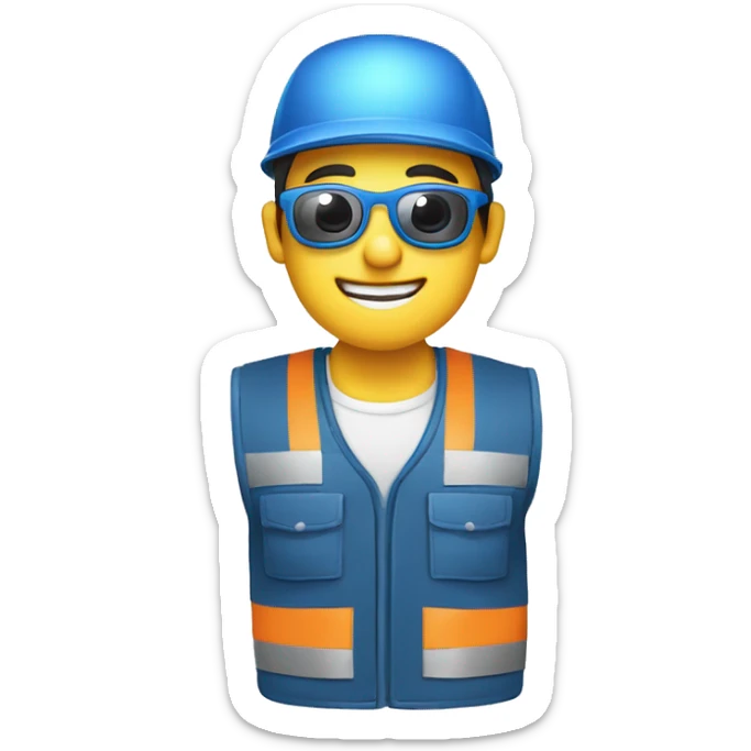 Tecnico electricista, con chaleco azul y gorra, gafas de trabajo, hombre sticker