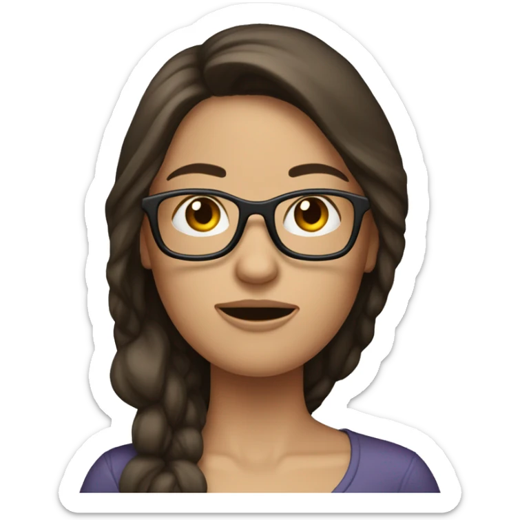 Brunette woman, long hair, and glasses that’s very nauseous and feeling sick sticker