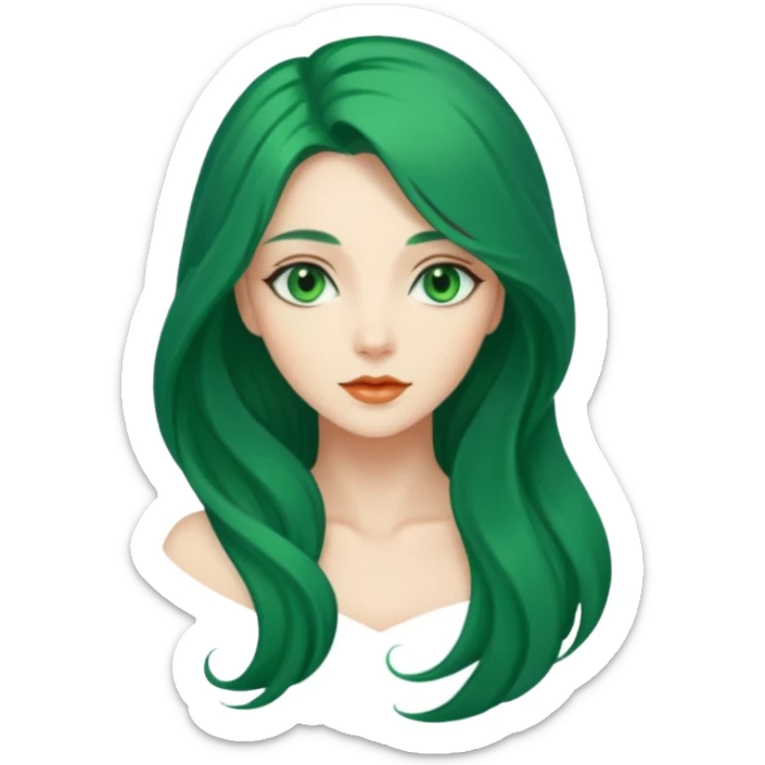 Woman with Long Emerald Hair – flowing deep-green hair, elegant look sticker