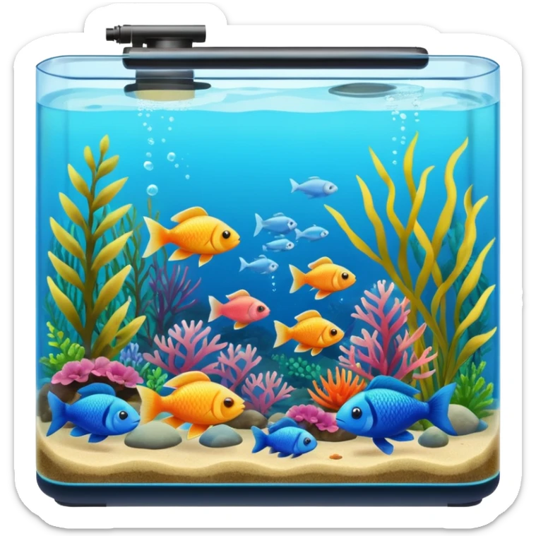 A big bulky long fish tank with lots of aquatic life in it  sticker