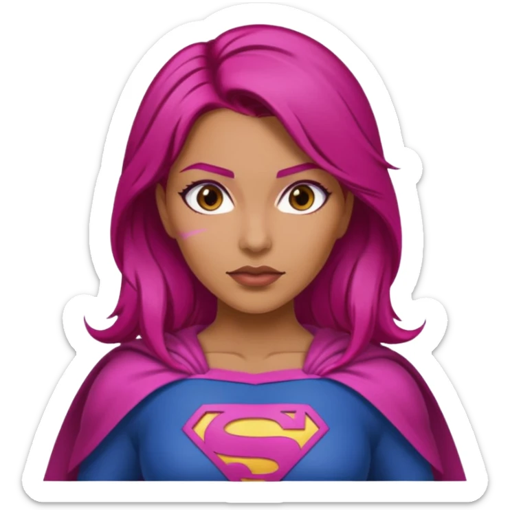 Latina superwoman with brown hair roots and fuchsia hair heroic stance sticker