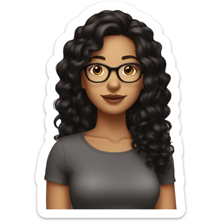 girl, big nose, long curly black hair, earrings, dark brown eyes, tan skin, freckles, glasses, glamour sticker