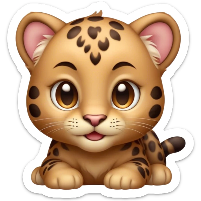 Cinematic Cute Baby Panther Portrait Emoji, Head tilted playfully and inquisitively, with a delightfully compact form accented by soft, velvety fur and round, sparkling eyes filled with wonder, Simplified yet irresistibly adorable features, highly detailed, glowing with a warm, inviting glow, high shine, affectionate and lively, stylized with a touch of whimsical cuteness, bright and endearing, soft glowing outline, capturing the essence of a mischievous yet loving baby panther that seems as if it could tumble out of the screen into your arms! sticker