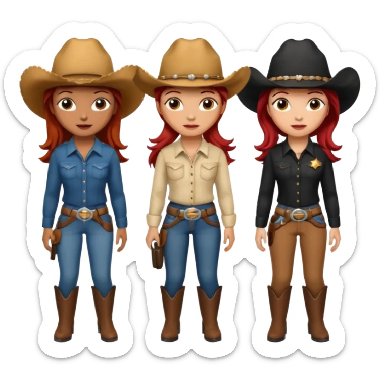 3 cowgirls one red hair one brown hair one black sticker